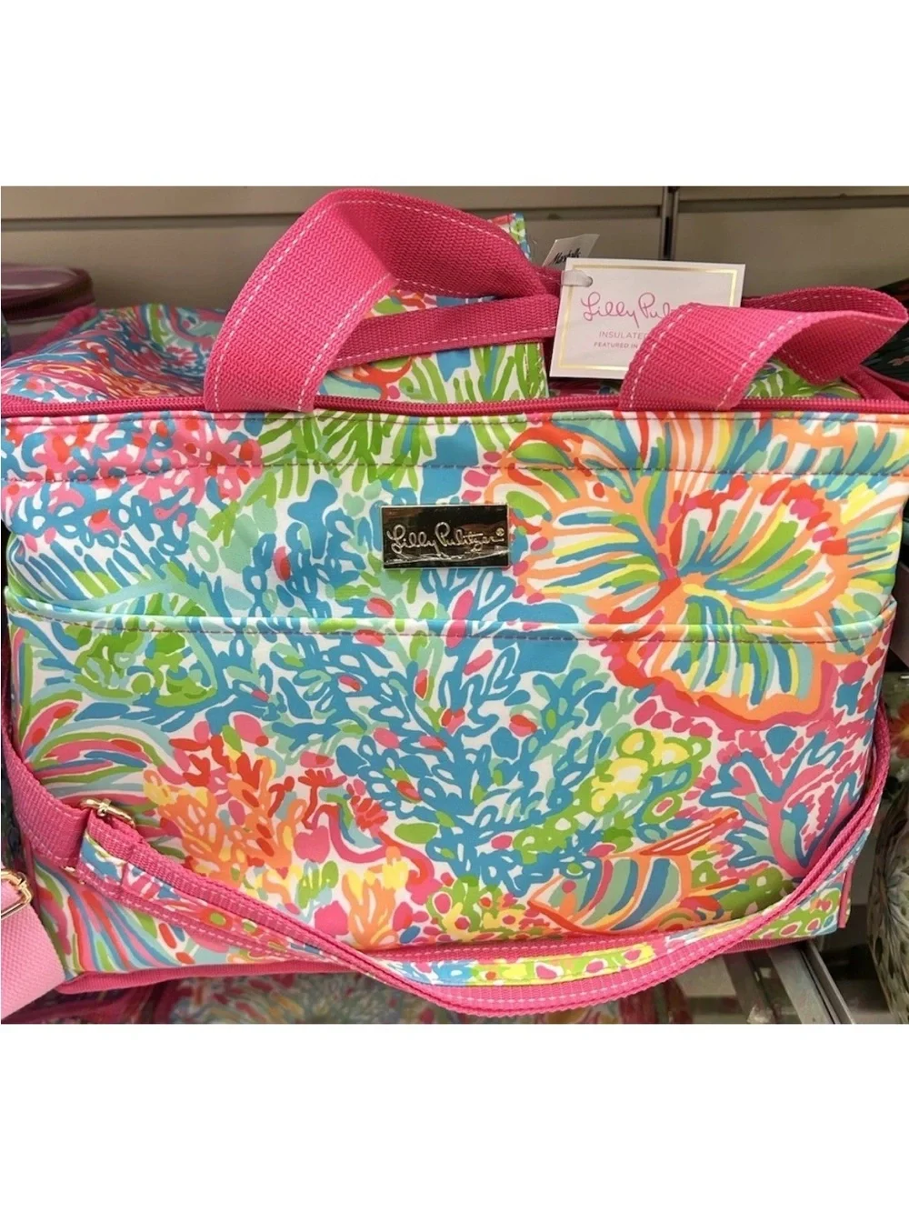 Lilly Pulitzer | Floral Insulated Cooler Lovers Coral Pink Shoulder Strap